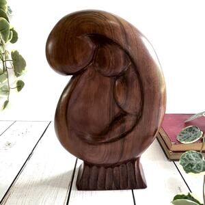 VTG Mother Child Abstract Hand Carved Solid Wood Statue Sculpture Mary Jesus MCM